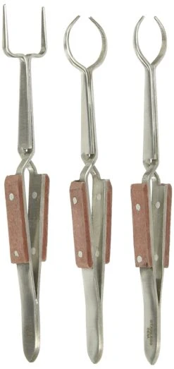 SONA 3 Piece Stainless Steel Heat Resistant Fiber Grip Tweezer Set, Consists 2 Rounded & 1 Square Tip