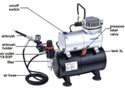 Ningbo Haosheng Air Compressor W/ 3 Litre Air Tank, Regulator, Air Hose & Gravity Fed Airbrush - 110 Volt