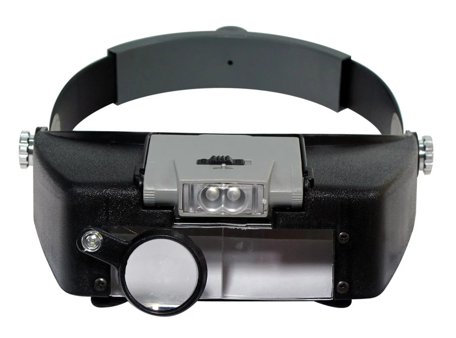 Illuminated Dual Lens Flip-In Head Magnifier, 2 Lenses & Loupe (1.9x , 1.9x , 4.5x)