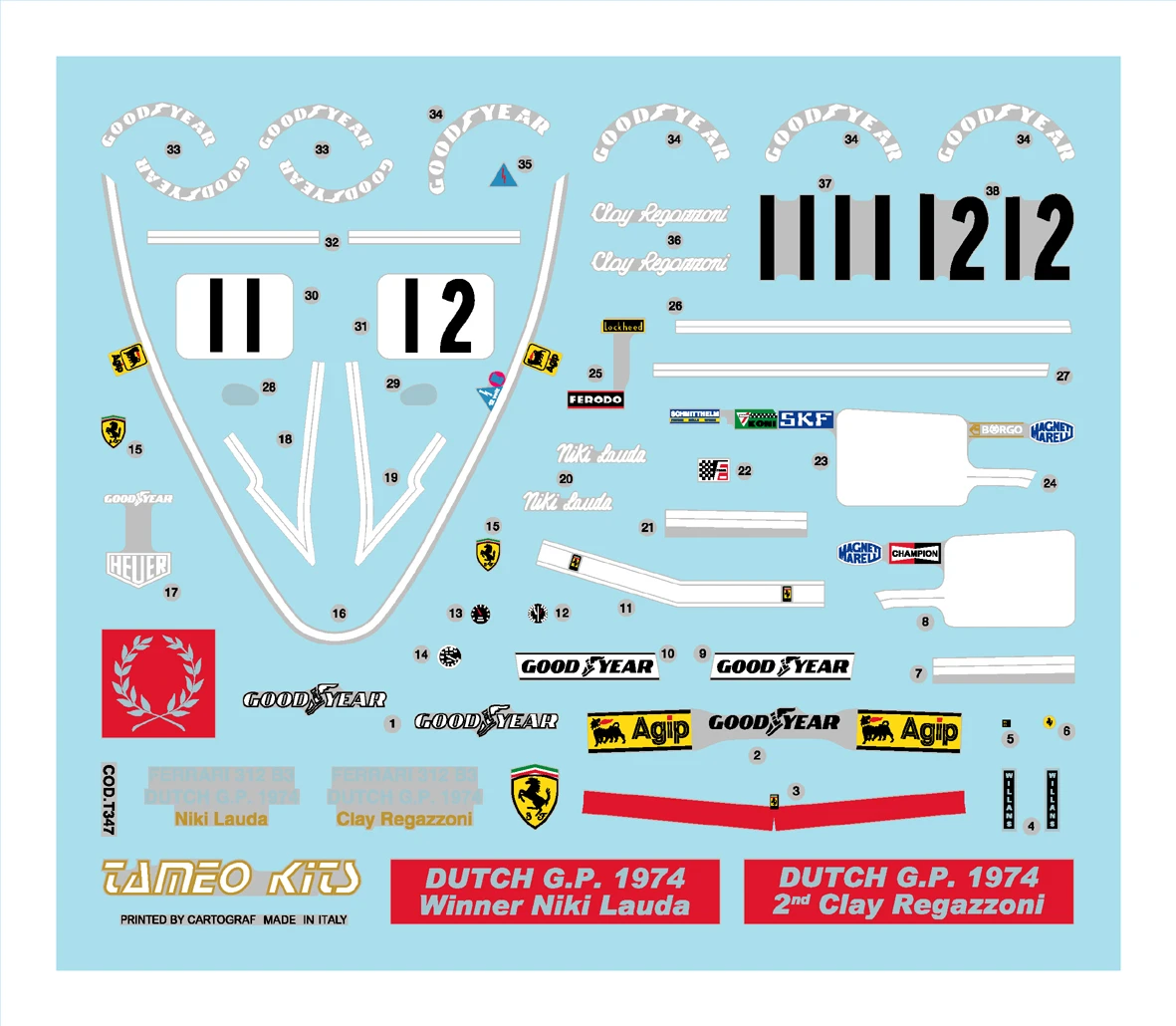 Tameo TMK 355 FERRARI 312 B3 GP Holland 1974 - White Metal Car Kit - Scale 1:43 - Image 3