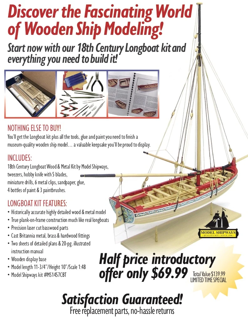 Model Shipways 18th Century Longboat Wooden Model Ship Kit & Tools 1:48 Scale - MS1457CBT - Image 2