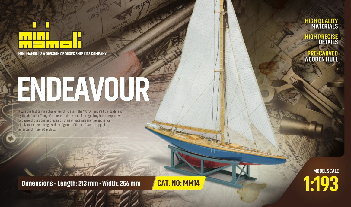 Mamoli MM14 Endeavour II - Wooden Model Kit With Pre-carved Hull - Scale 1/193 - Length 8.4 In - Height 10.1 In - Image 2