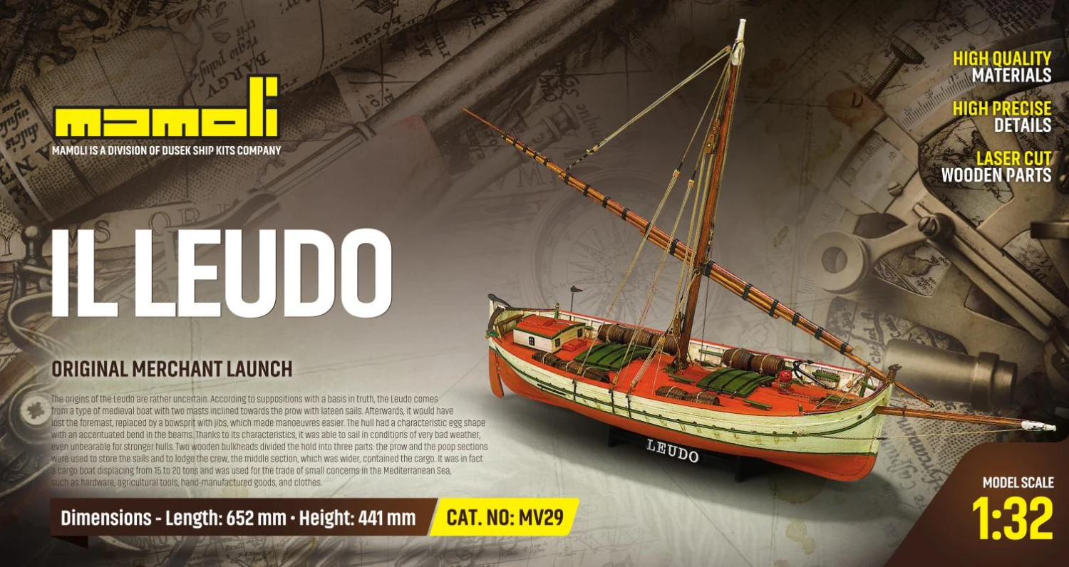 Mamoli MV29 Leudo Model Ship Kit - Original Merchant Launch - Scale 1/32 - Length 25.7 In - Height 17.4 In - Image 3