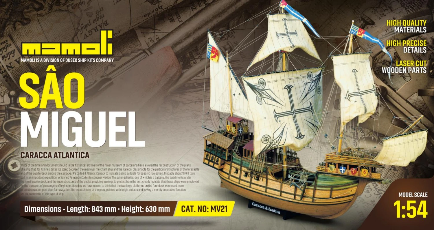 Mamoli MV21 Sao Miguel Caracca Atlantica Model Ship Kit - Scale 1/54 - Length 33.2 In - Height 24.8 In - Image 3