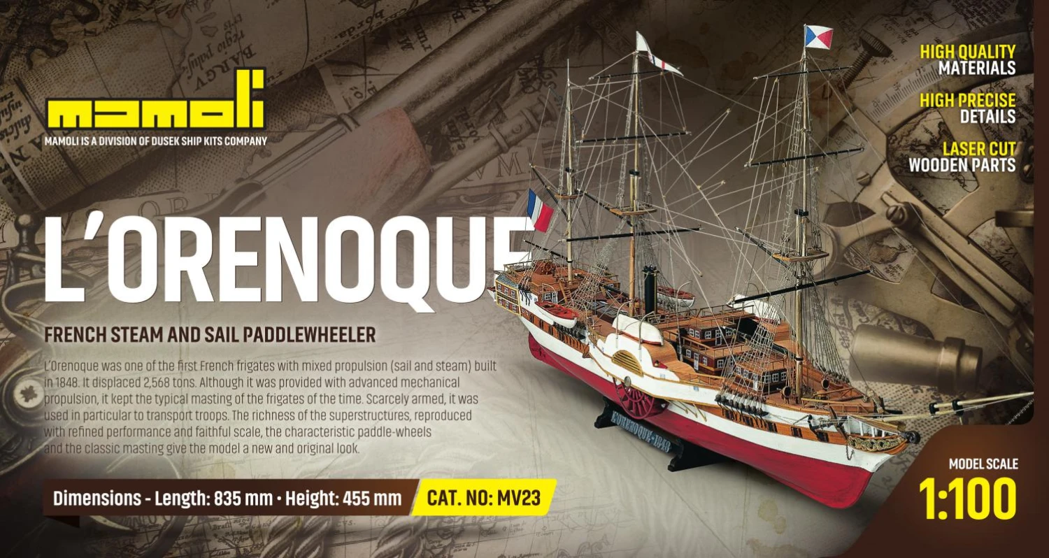 Mamoli MV23 LORENOQUE French Steam And Sail Paddle Wheeler 1/100 Length: 835 Mm, Height:455mm - Image 2