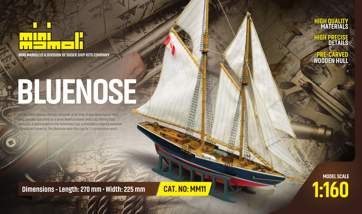 Mamoli MM11 - Bluenose - Pre-Carved Wooden Hull Ship Model Kit - Scale 1/160 Length 270mm (10.5") - Image 2